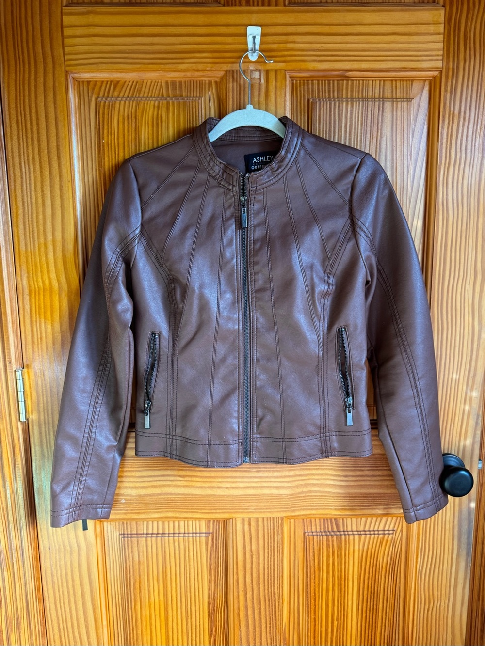Ashley By 26 International Brown Faux Leather Moto Jacket